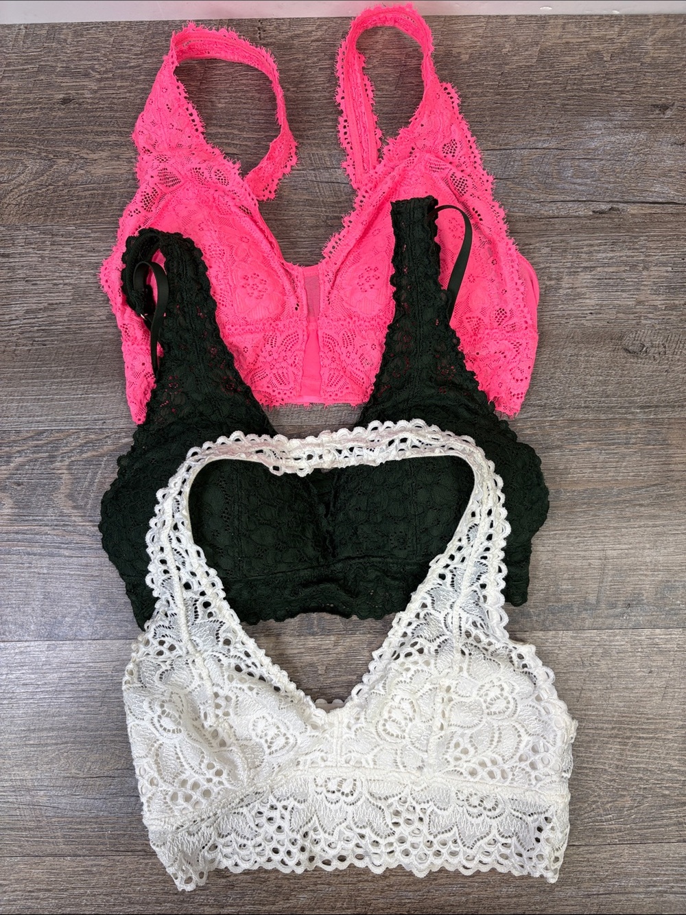 Aerie Lace Bralette Lot of 3 Pink Green Ivory Size Small